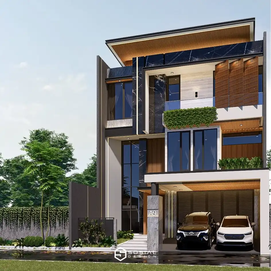 Desain Rumah Modern Tropis 3 Lantai Surabaya