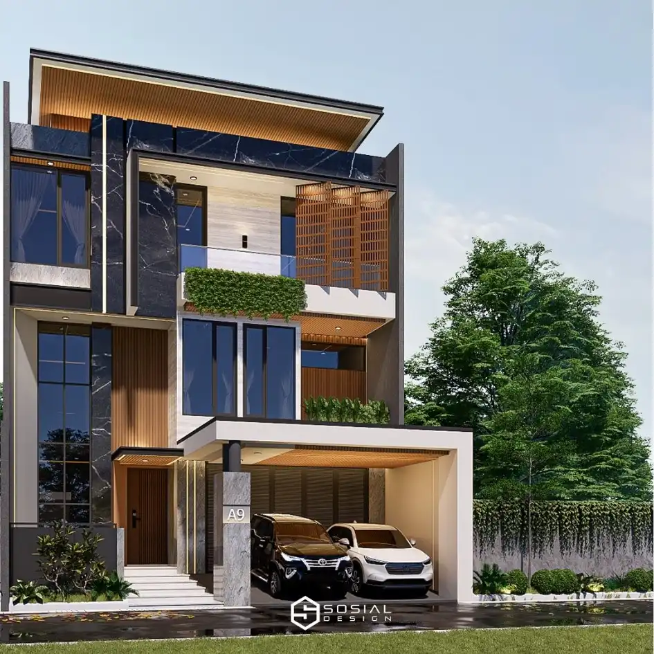 Desain Rumah Modern Tropis 3 Lantai Surabaya
