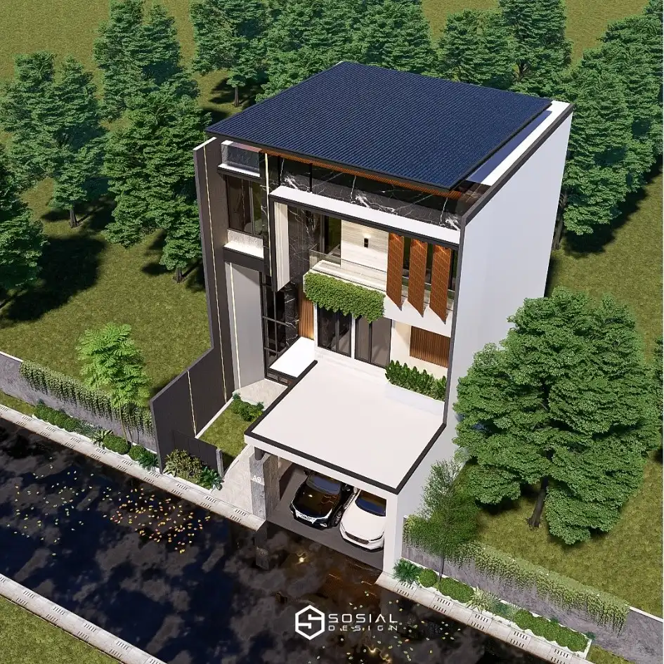 Desain Rumah Modern Tropis 3 Lantai Surabaya