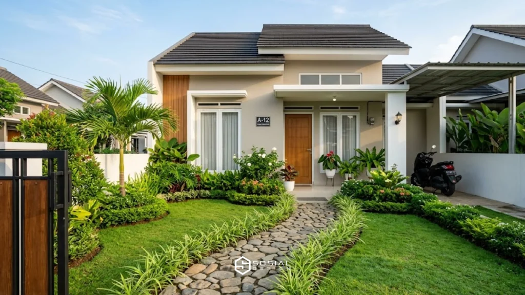 taman rumah sederhana cantik di halaman depan rumah minimalis
