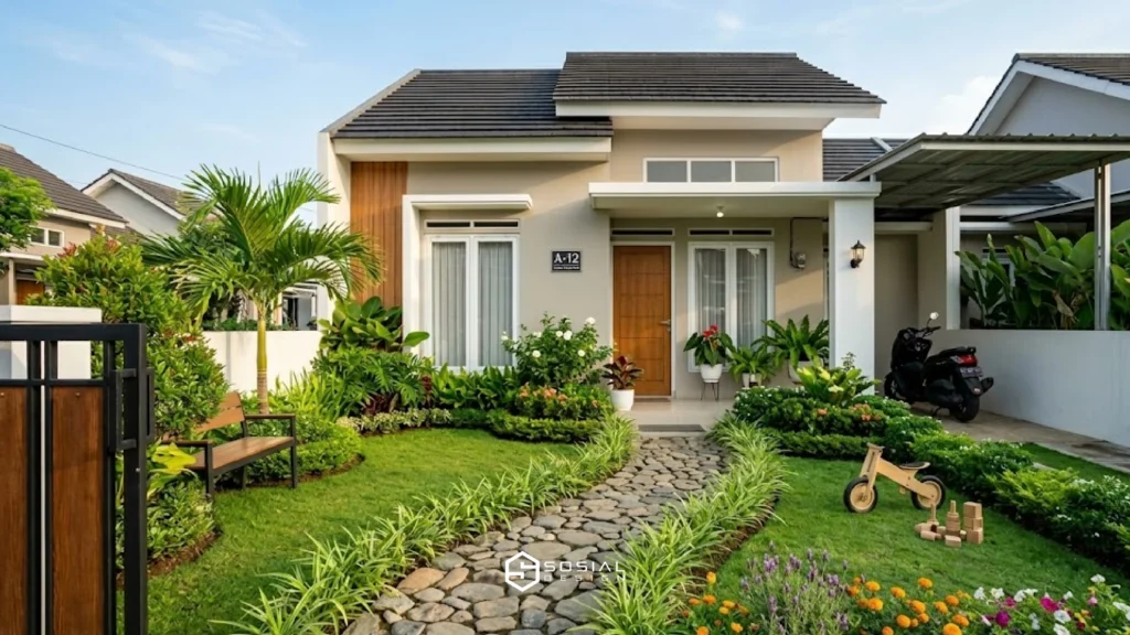 taman rumah sederhana cantik di halaman belakang
