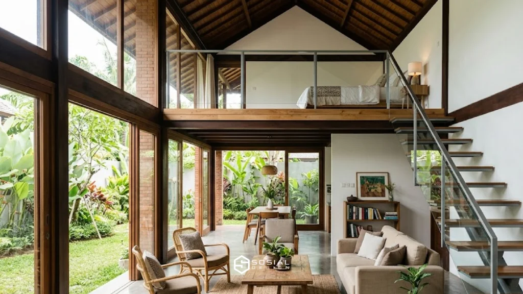 desain mezzanine rumah modern dengan kamar di atas plafon