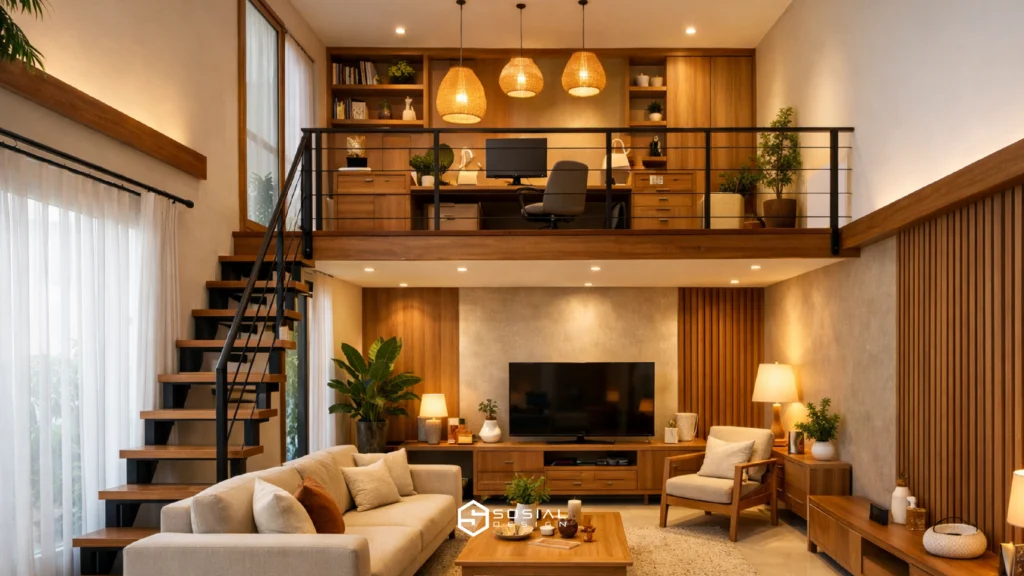 desain ruang mezzanine modern dalam rumah