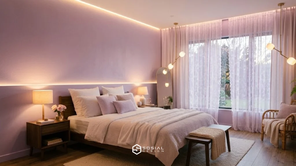 inspirasi warna kamar tidur romantis lavender elegan