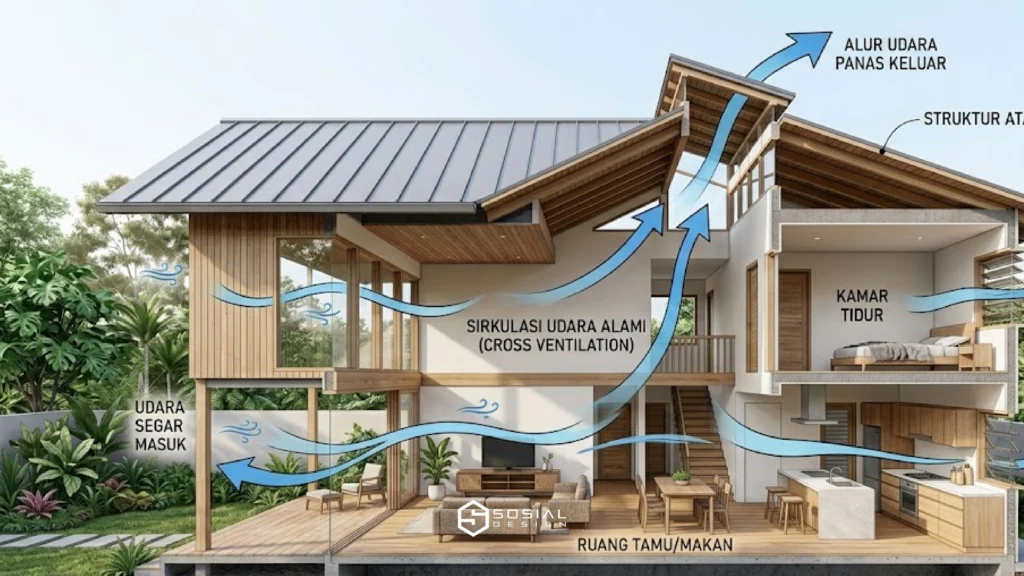 Ilustrasi sistem ventilasi dan alur sirkulasi udara rumah