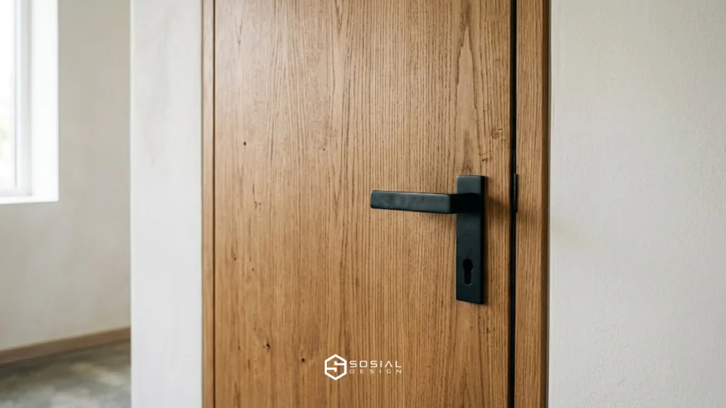 contoh pintu kayu minimalis dengan motif serat alami