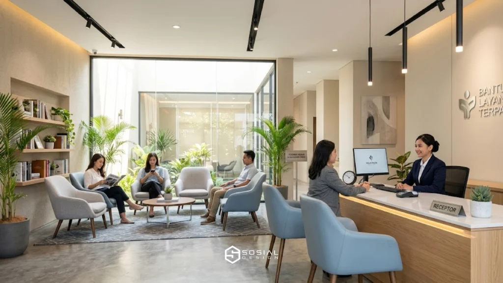desain ruang pelayanan minimalis dengan front desk modern